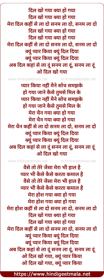 lyrics of song Dil Kho Gaya Kya Ho Gaya