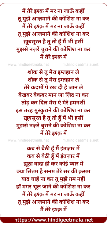 lyrics of song Main Tere Ishq Mein