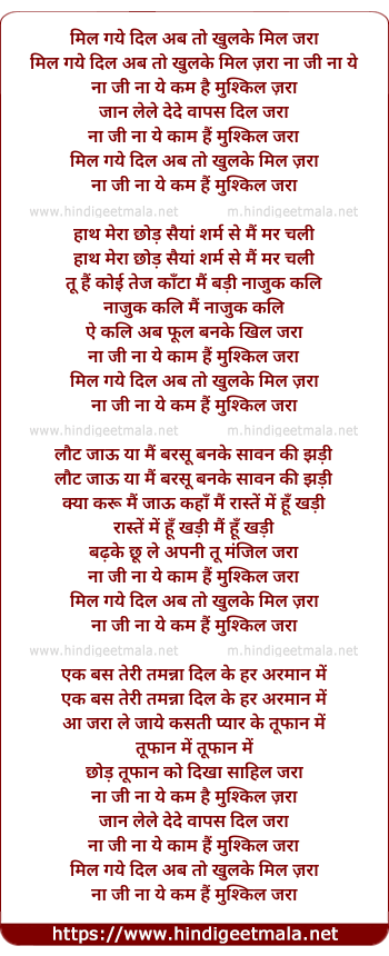 lyrics of song Mil Gaye Dil Ab To Khulke Mil Jara