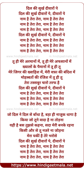 lyrics of song Nam Hain Tera Tera