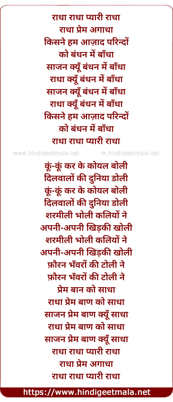 lyrics of song Radha Radha Pyari Radha