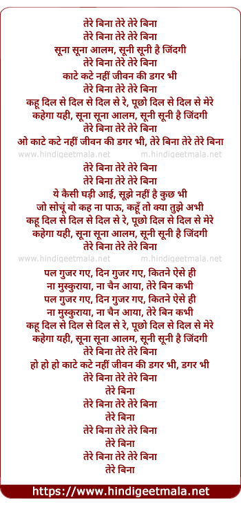 lyrics of song Tere Bina Tere Tere Bina