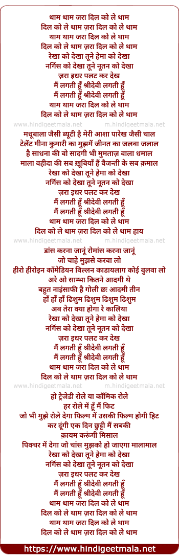 lyrics of song Thaam, Thaam Dil Ko Le Thaam (Rekha Ko Dekha, Tune Hema Ko Dekha)