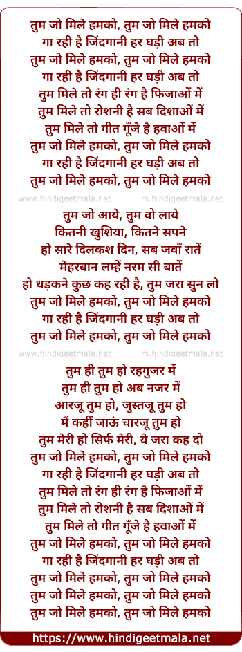 lyrics of song Tum Jo Mile Humko