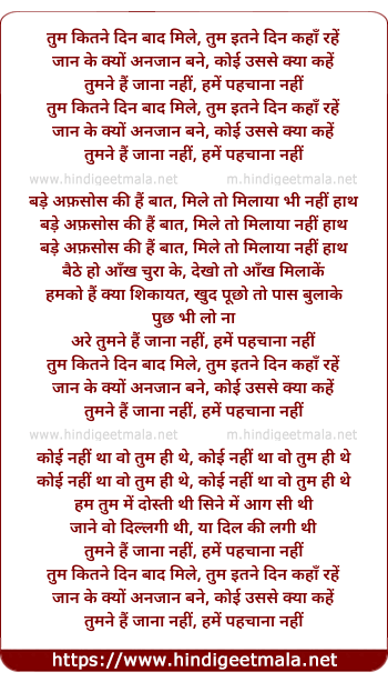 lyrics of song Tum Kitane Din Baad Mile