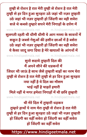 lyrics of song Tumhi Se Roshan Hai Raat Meri