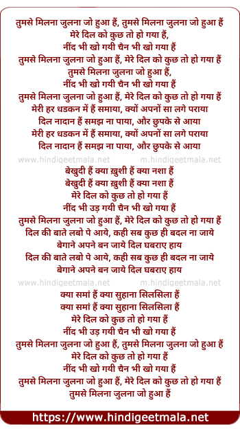 lyrics of song Tumse Milna Julna Jo Huwa Hai