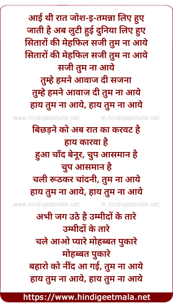 lyrics of song Tum Na Aaye