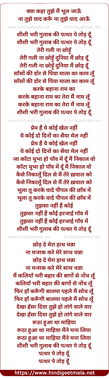 lyrics of song Kya Kaha Tujhe Main Bhul Jaau