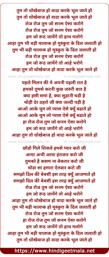 lyrics of song Tum To Dhokhebaaj Ho Vada Karke Bhul Jate Ho
