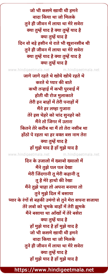 lyrics of song Jo Bhi Kasme Khai Thi Humne