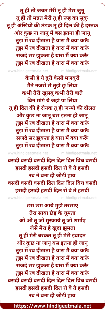 lyrics of song Tujhme Rab Dikhta Hai