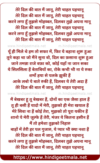lyrics of song Tere Dil Ki Baat Main Janu