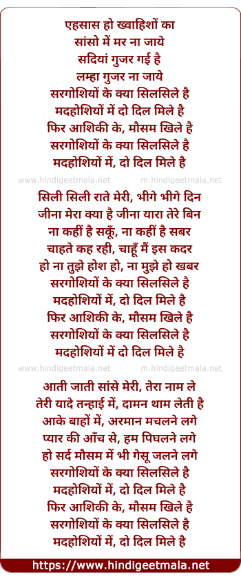 lyrics of song Sargoshiyo Ke Kya Silsile Hai