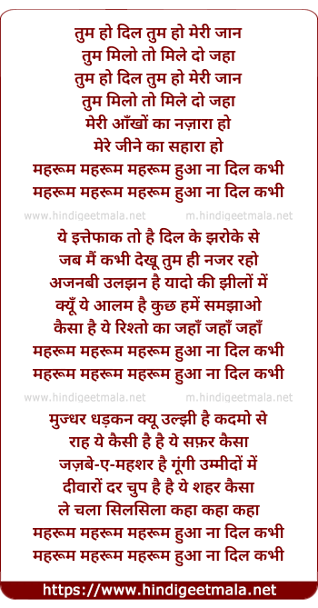 lyrics of song Tum Ho Dil, Tum Ho Meri Jaan