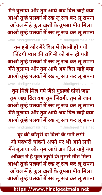 lyrics of song Maine Bulaya Aur Tum Aaye, Ab Dil Chaahe Kya