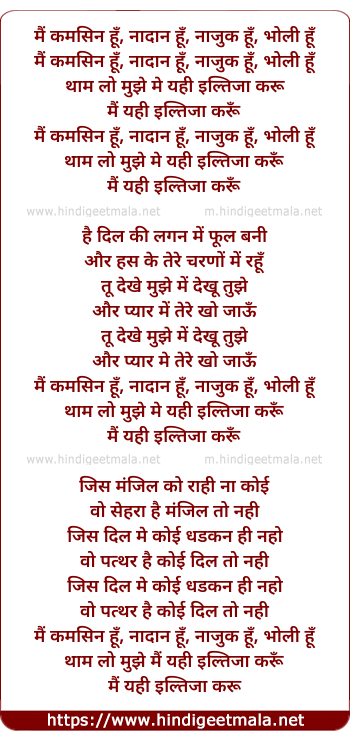 lyrics of song Main Kamsin Hu, Naadan Hu, Naazuk Hu, Bholi Hu