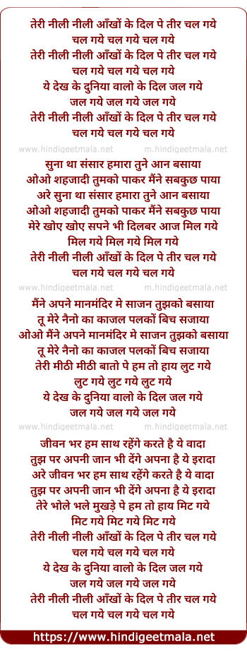 lyrics of song Teri Nili Nili Ankho Ke Dil Pe Tir Chal Gaye