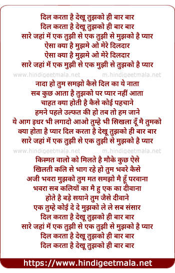 lyrics of song Dil Kartaa Hai Dekhun Tujhko Hi Bar Bar