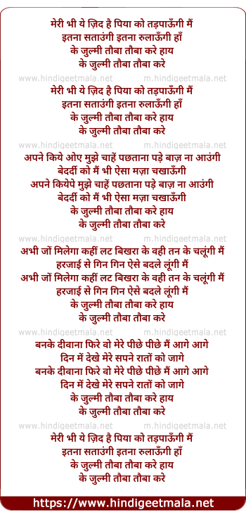 lyrics of song Meri Bhi Ye Zid Hai