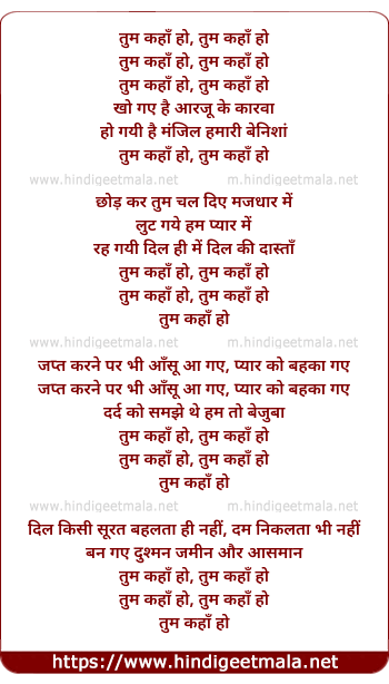 lyrics of song Tum Kahan Ho Tum Kahan, Kho Gaye Hai Aarzu