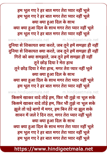 lyrics of song Hum Bhul Gaye Re Har Bat Magar Tera Pyar Nahi Bhule