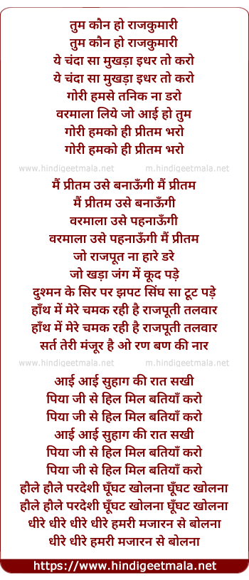 lyrics of song Tum Kon Ho Rajkumaari