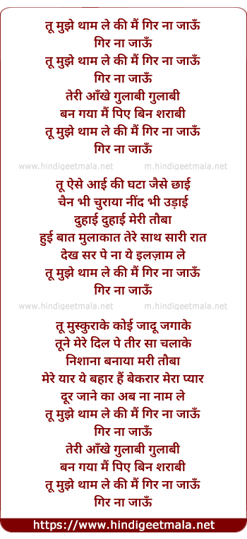 lyrics of song Tu Mujhe Thaam Le Ki Mai Gir Na Jaau