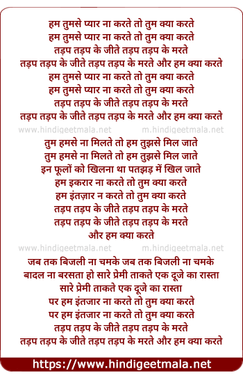 lyrics of song Hum Tumse Pyar Na Karte To Tum Kya Karte