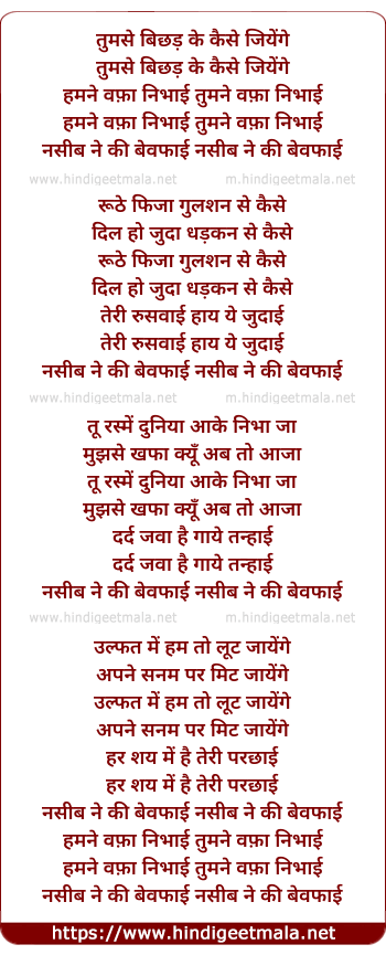 lyrics of song Tumse Bichad Ke Kaise Jiyenge, Nasib Ne Ki Bewafai