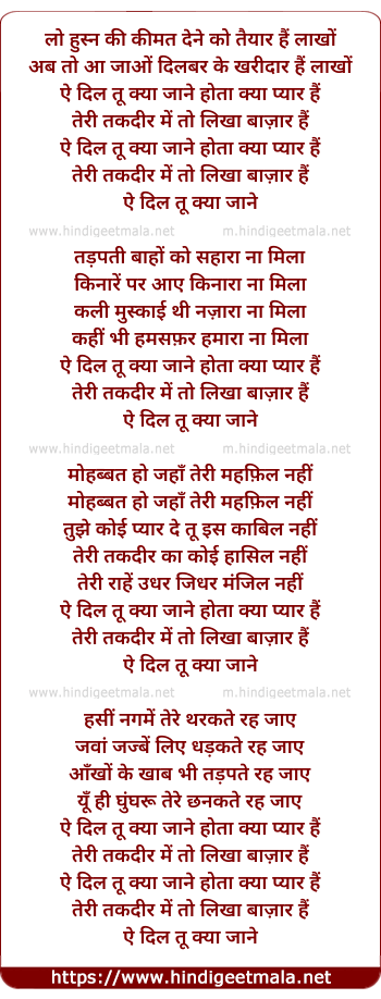 lyrics of song Ae Dil Tu Kya Jane