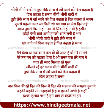 lyrics of song Bheegi Bheegi Waadi Me Tujhe Leke Sath Chale