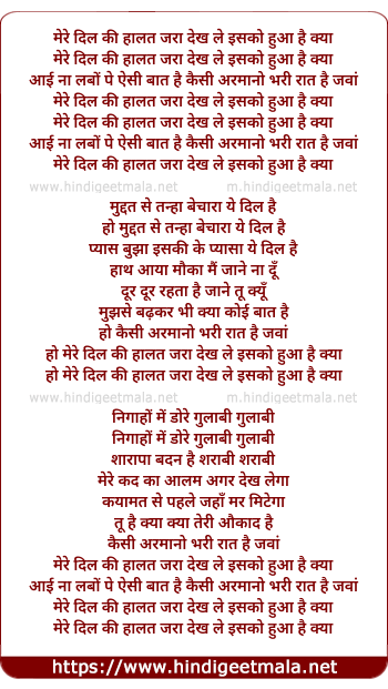 lyrics of song Mere Dil Ki Halat Zara Dekh Le