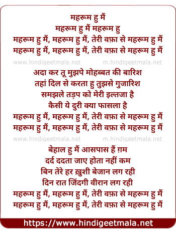 lyrics of song Mahroom Hu Mai, Teri Wafa Se Mahroom Hu Mai