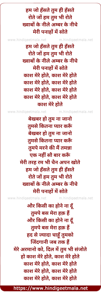 lyrics of song Kaash Mere Hote (Male)