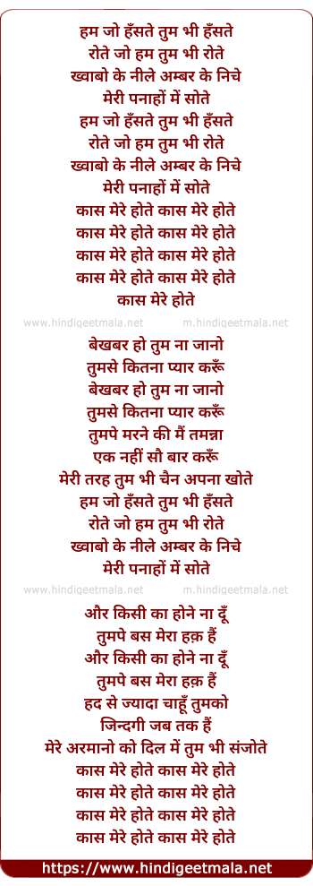 lyrics of song Kaash Mere Hote (Female)