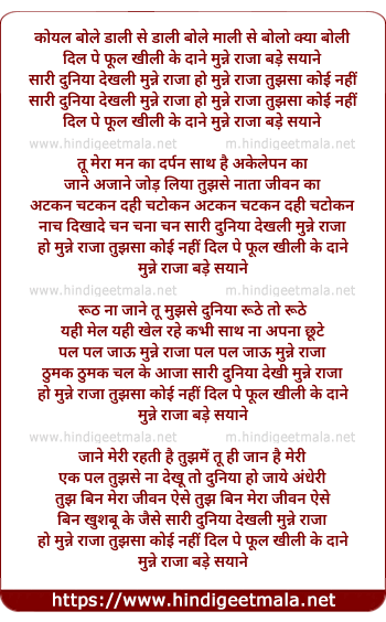 lyrics of song Munne Raja Bade Sayanne, Sari Duniya Dekh Li