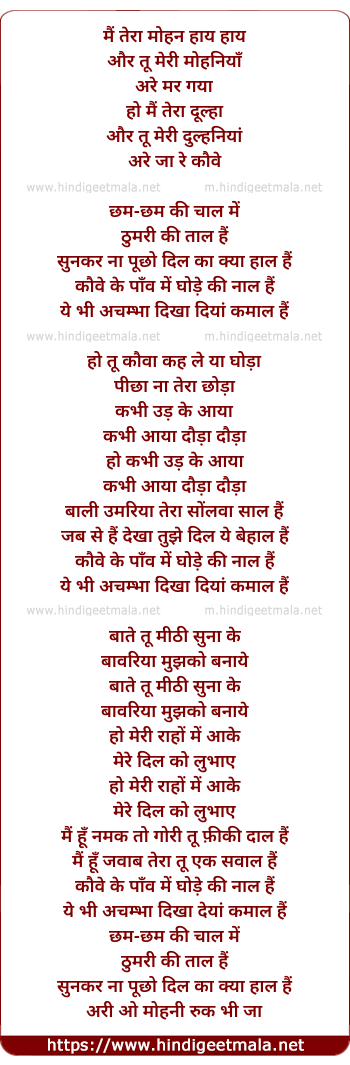 lyrics of song Mai Tera Mohan