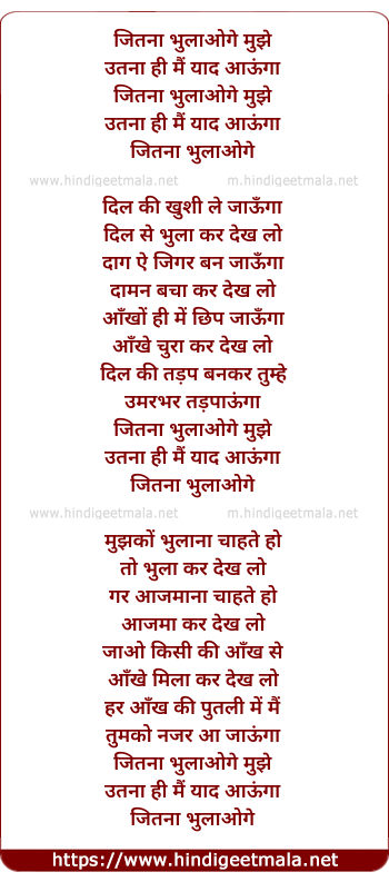 lyrics of song Jitna Bhulaoge Mujhe Utna Hi Main Yaad Aaunga
