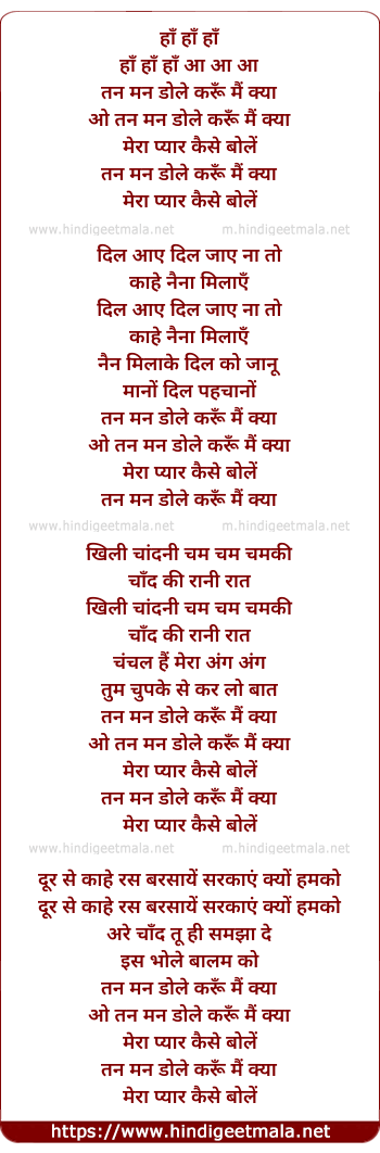 lyrics of song Tan Man Dole Karu Mai Kya