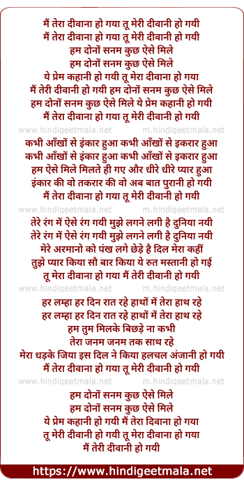 lyrics of song Mai Tera Diwana Ho Gaya