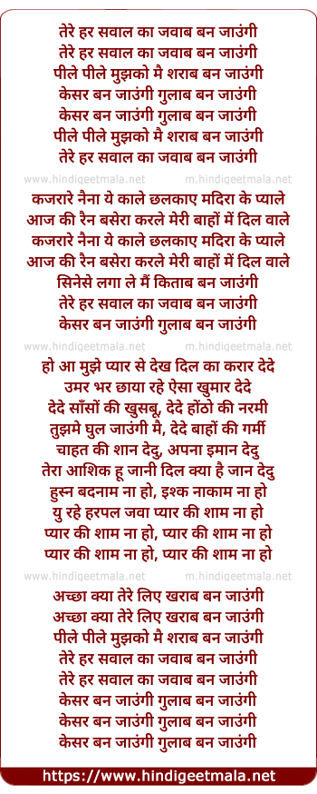 lyrics of song Tere Har Sawal Ka Jawab Ban Jaungi
