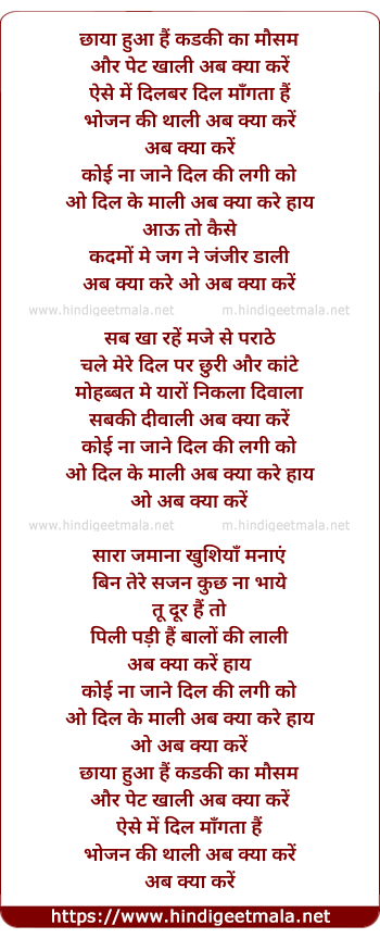 lyrics of song Chhaya Hua Hai Kadaki Ka Mausam