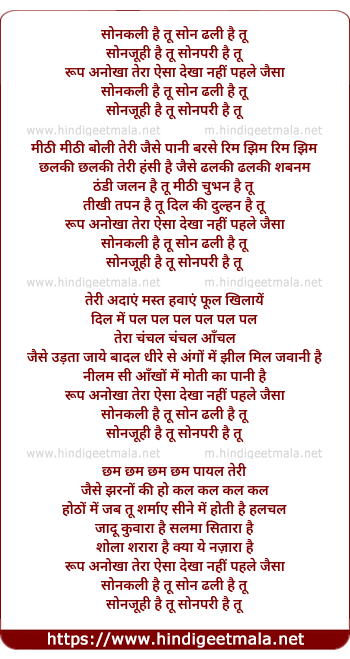 lyrics of song Sonkali Hai Tu Son Dhali Hai Tu