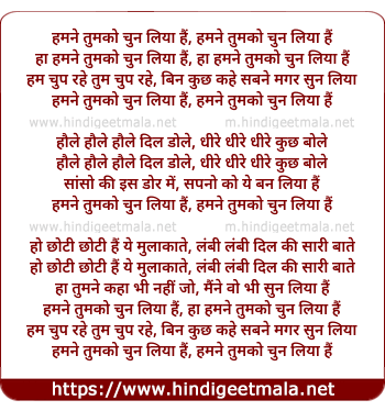 lyrics of song Humne Tumko Chun Liya Hai