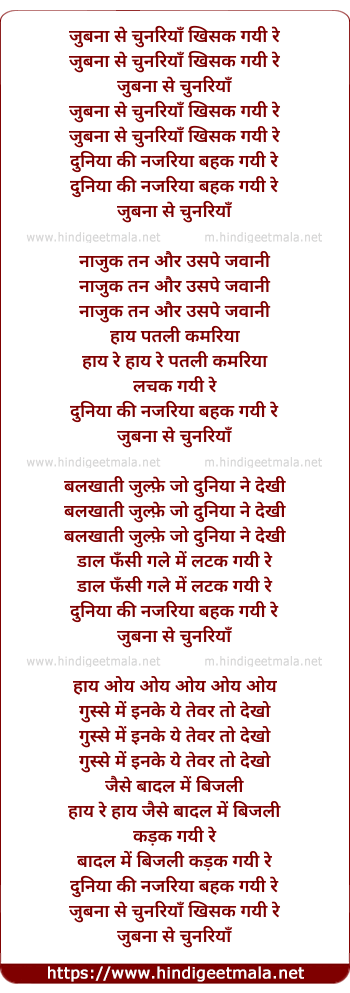 lyrics of song Jubna Se Chunariya Khisak Gayi Re