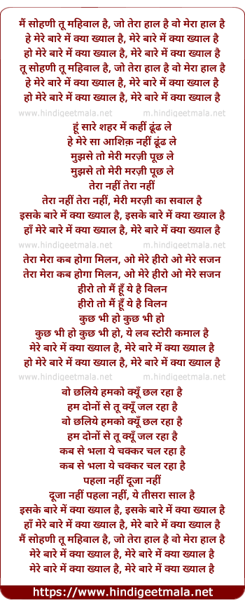 lyrics of song Mai Sohni Tu Mahiwal Hai, Jo Tera Haal Hai Vo Mera Haal Hai