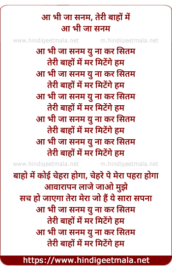 lyrics of song Aa Bhi Ja Sanam (Dance Mix)