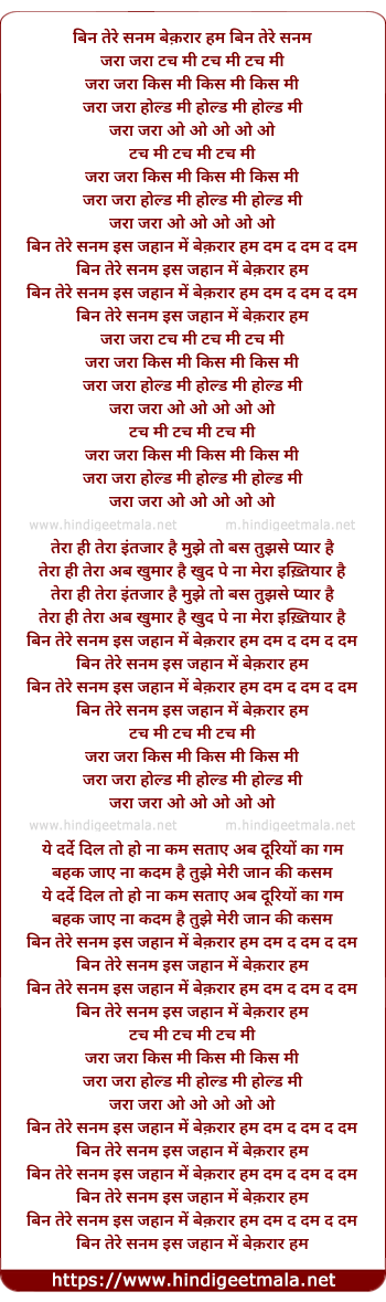 lyrics of song Zara Zara Touch Me (Remix)