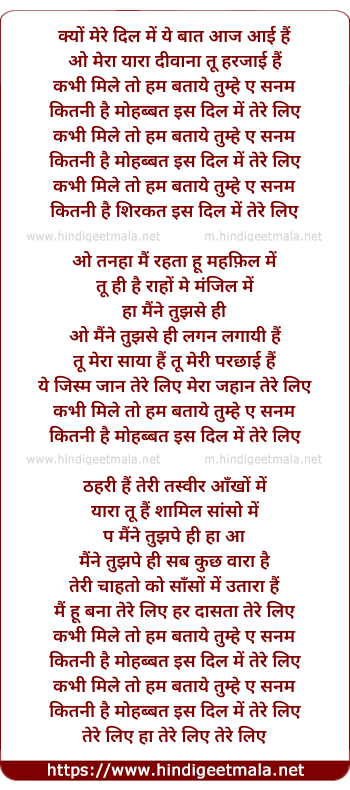 lyrics of song Kabhi Mile To Hum Bataye, Tere Liye (Remix)